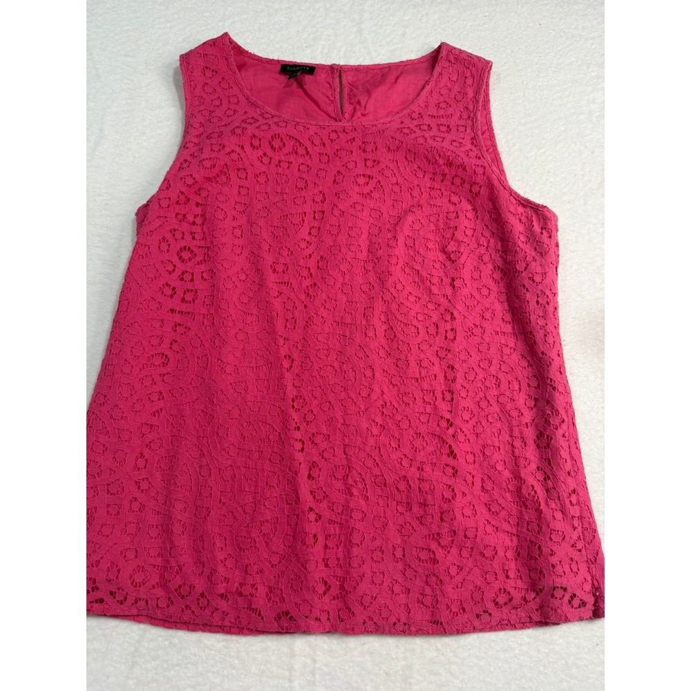 Talbots Womens Hot Pink Lace Sleeveless Shell Top Blouse Size 8 Fuchsia Floral